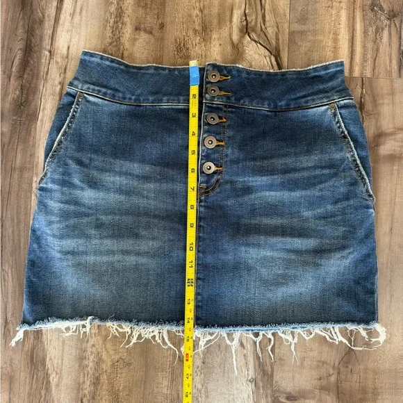 Prana Denim Mini Skirt, Button Front, Raw Hem, Size 10 - Picture 8 of 8